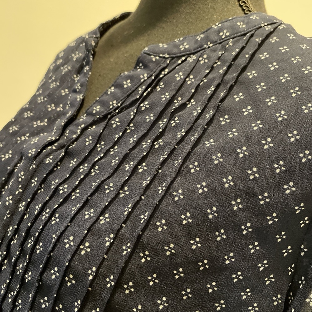 Charter Club Women Blouse SizePL Navy White Polka Dots Ruffled Cottage Victorian - Picture 4 of 11